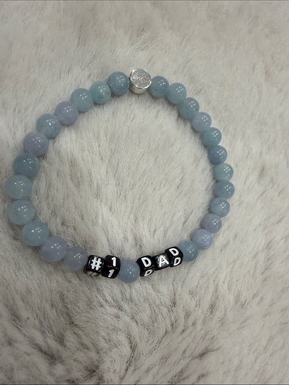 Kids Light Blue '#1 Dad' Beaded Stretch Bracelet